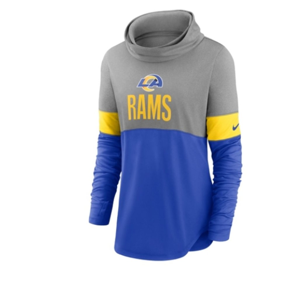 NIKE Los Angeles Rams Royal Women's Light Impact Lock Up Cowl Neck NKBF-953Z NWT